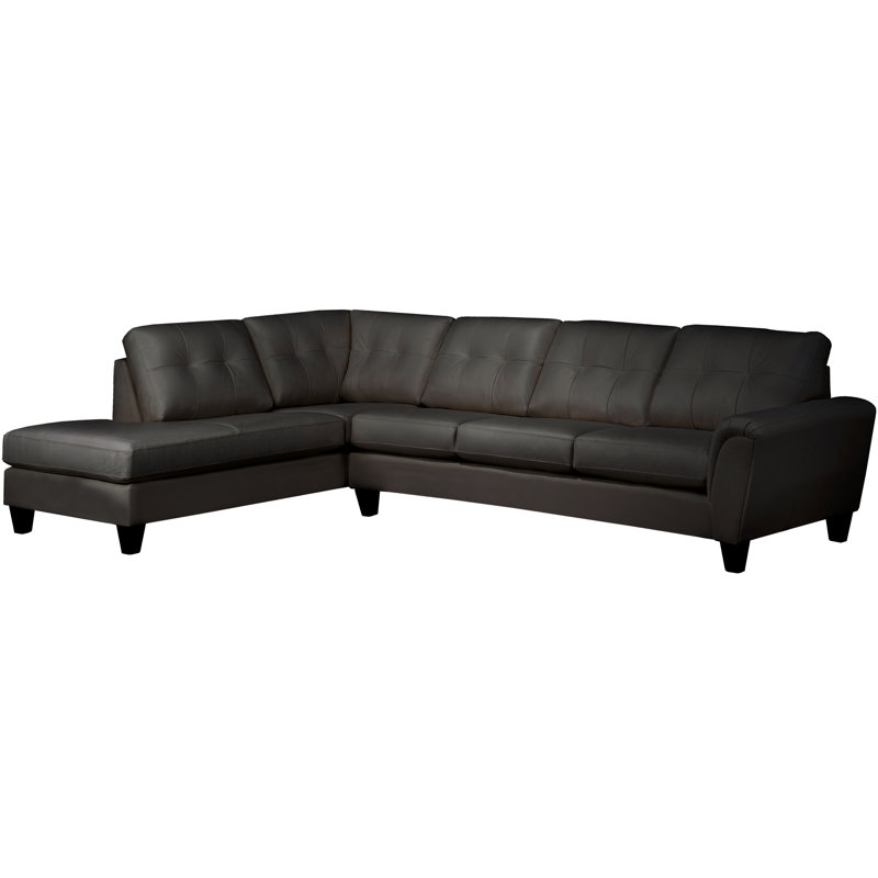 Haussman Upholstered L-Shaped Sectional, Black Genuine Leather, Left Hand Facing