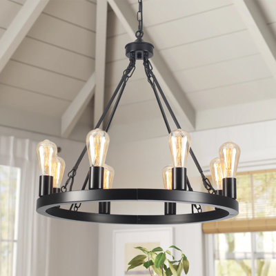 Myriane 8 - Light Rustic Vintage Wagon Wheel Chandelier for Living Room Foyer Entryway, Bedroom, Kitchen