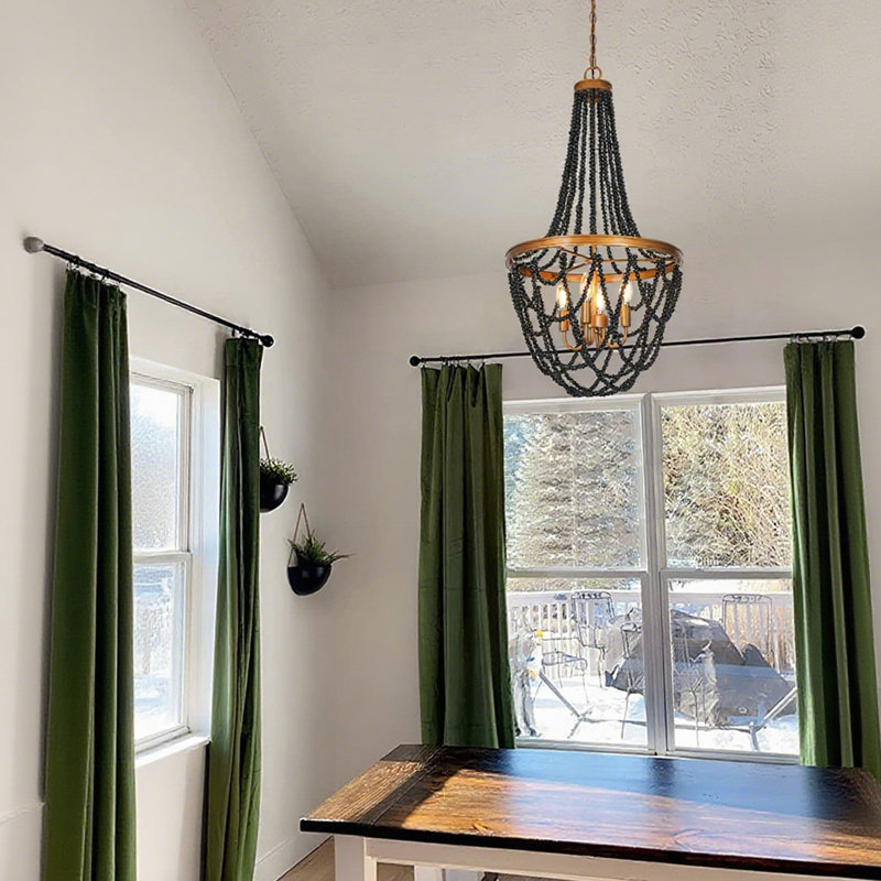 4 - Light Dimmable Chandelier, Antique Brass/Black