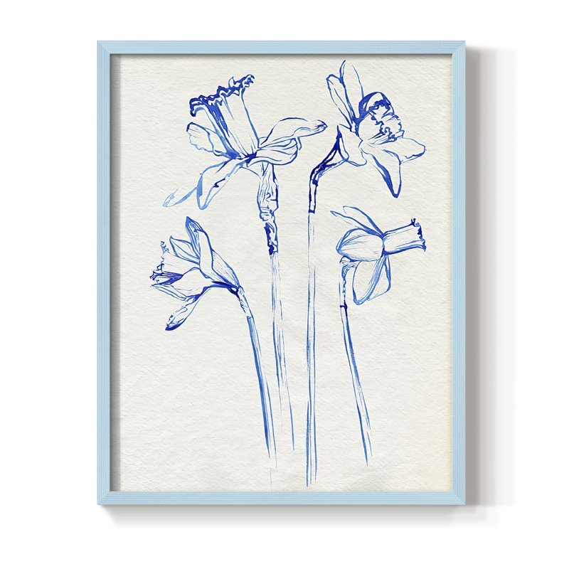 Inky Daffodils II, reproduction encadrée - bois massif, H 21 po x l 17 po, Bleu