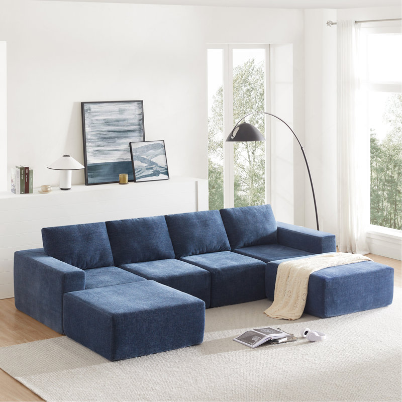 Canapé modulaire en forme de U de Boneless, Chenille bleue marine