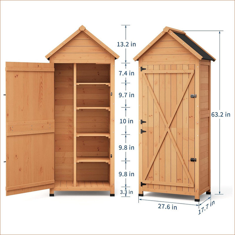 Remise de rangement extérieure, petite remise à outils de jardin imperméable avec tablettes, rangement sur le toit et portes verrouillables, armoire de rangement en bois compacte pour patio, cour arrière, balcon