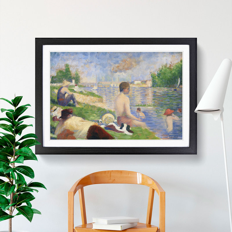 Study of Bathers Vol.4 by Georges Seurat - Picture Frame Painting, 27cm H x 36cm W x 2cm D, Black Framed