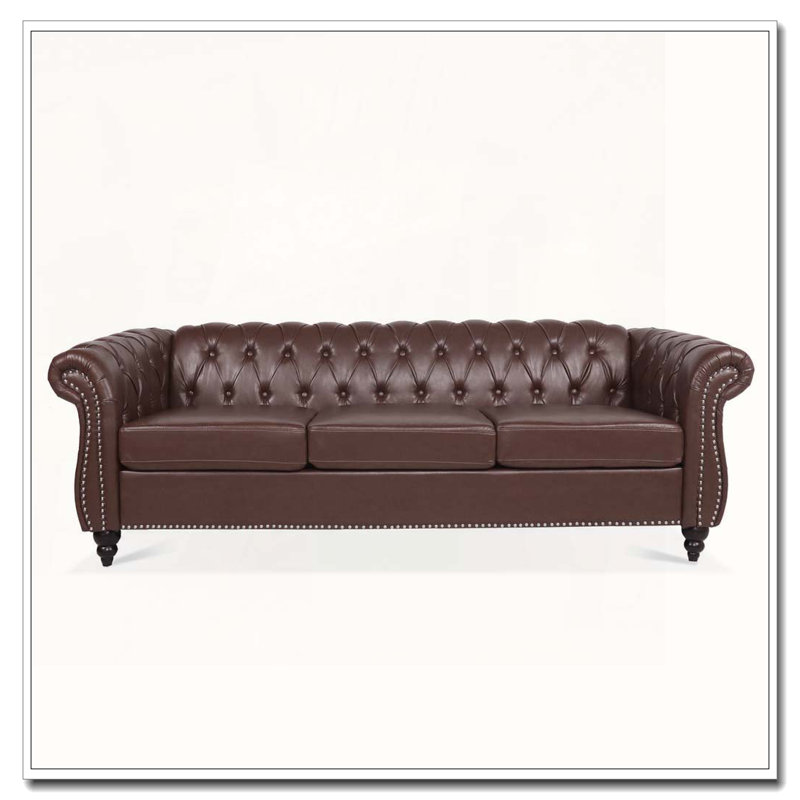 Canapé Chesterfield 84,65 po, Marron foncé, Noir
