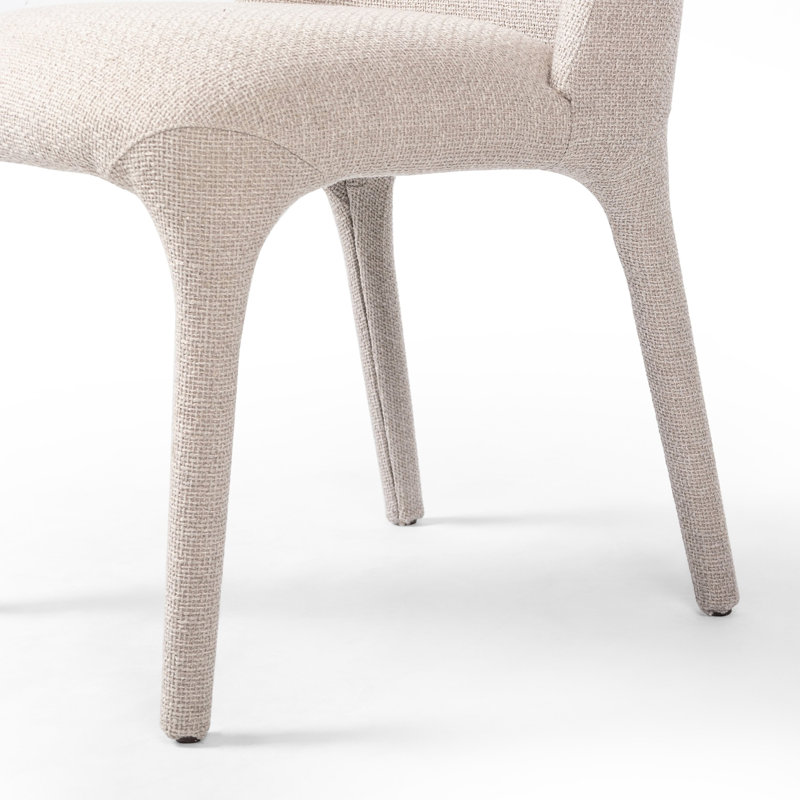Off-White Upholstered Full Back Side Chair with Camel Legs