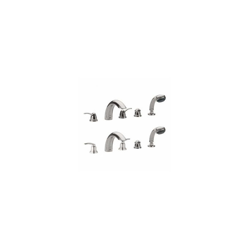 Talia Double Handle Deck Mounted Roman Tub Faucet Trim with Hand Shower, Brushed Nickel