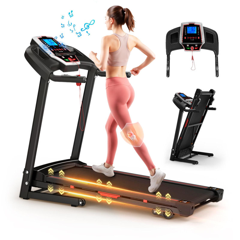 3.5HP Folding Treadmill, 0.5-8.5MPH Running Machine with 3-Level Incline, Hydraulic Rod, Shock Pad & Heart Rate Sensor, Max 330LBS for Home Use