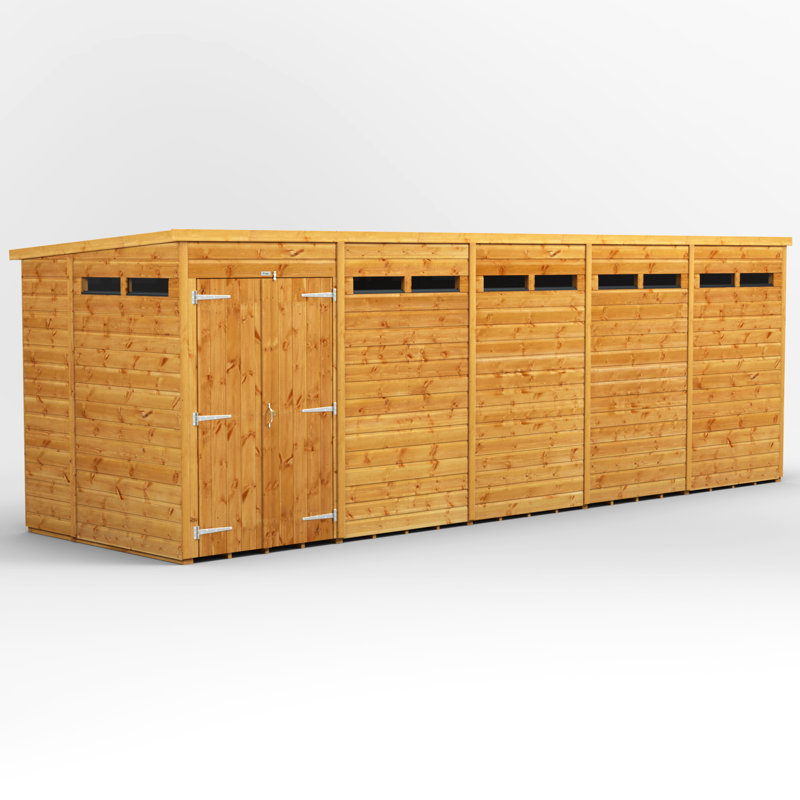 Powersheds 20 x 6ft Timber Tongue & Groove Security Pent Garden Shed, Double Doors