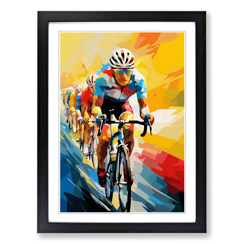 Tour De France Cubism - Single Picture Frame Print on Wood, Black Framed, 46cm H x 34cm W