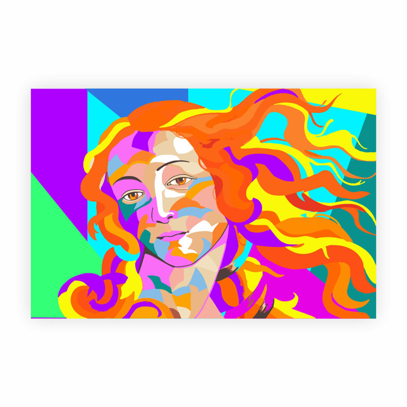 Aphrodite, naissance de Vénus, art acrylique, H 24 po x l 36 po x P 1 po, Cadre argenté