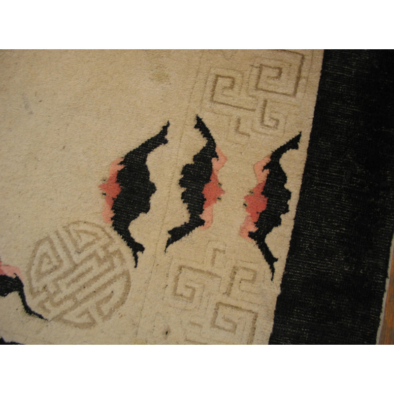 Antique Ivory Color Open Field Chinese Bats Border Peking Rug
