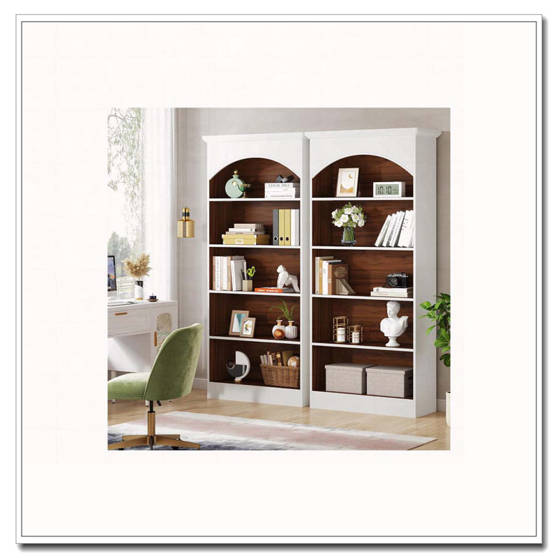 Bibliothèque vintage 70,86 "à 5 niveaux en chêne et blanc pour salon, bureau, chambre à coucher