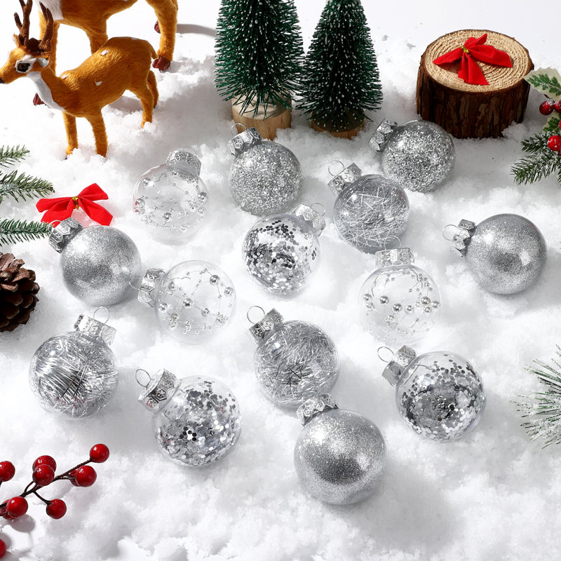 30 pièces de boules de Noël décoratives pour fête de mariage, Argent argent