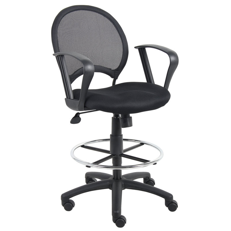 Black Mesh High Back Swivel Drafting Chair with Fixed Arms
