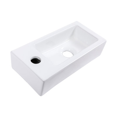 White Ceramic Wall Mount Bathroom Sink - 14.93X7.42 Inch Rectangular, Stain , Low Water Absorption, Acid Resistance, Modern Charming With Faucet Hole 14.93"L X 7.42"W 3.44"H Mounted Sink, Stain-,