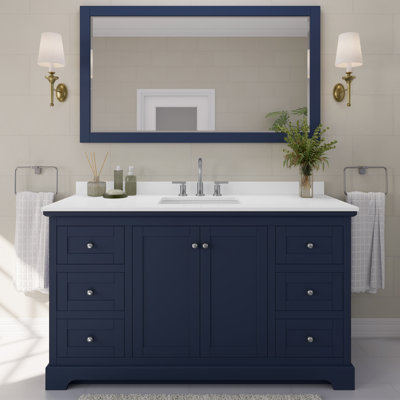 Meuble-lavabo sur pied simple 60 po avec plateau en quartz et miroir Avery