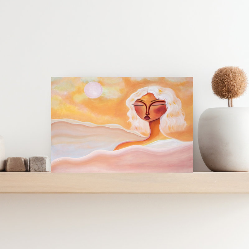 «Golden Hour Dreamer», art contemporain mural, paysage abstrait, 12" H x 18" W