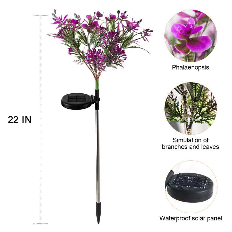 4 Pack Solar Powered Integrated LED Phalaenopsis Lights Waterproof Outdoor Lights for Yard Garden Pathway