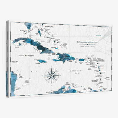 Personalized Teal I Push Pin Caribbean Map
