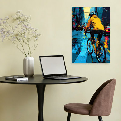«Rainy City Cyclist Abstract Contemporary City», reproduction d'art mural