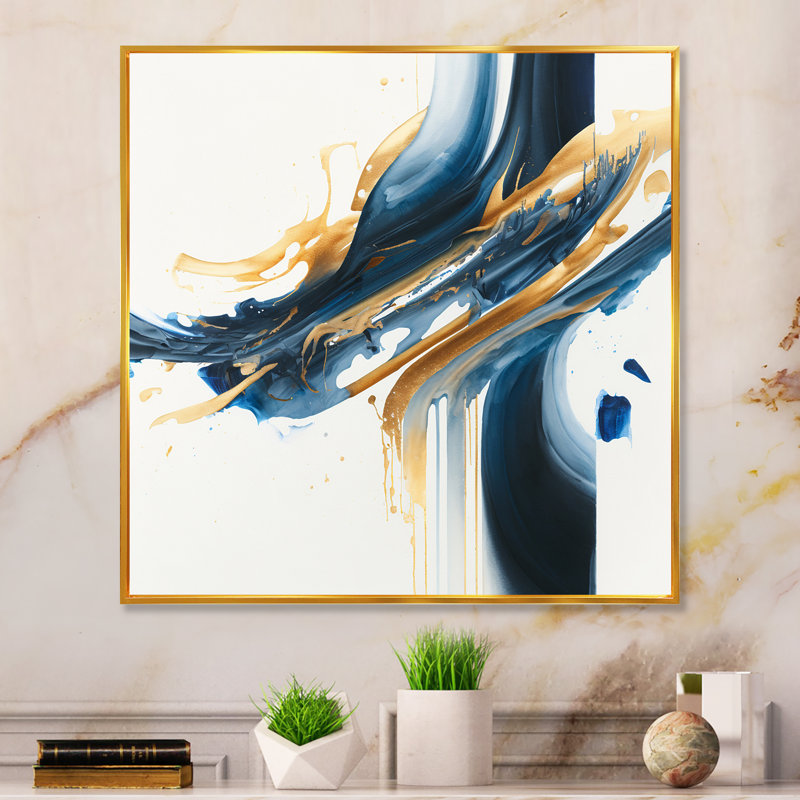 Stylish Spiral Abstract II - Peinture sur toile, H 16 po x l 16 po x P 1 po, Toile avec cadre flottant or