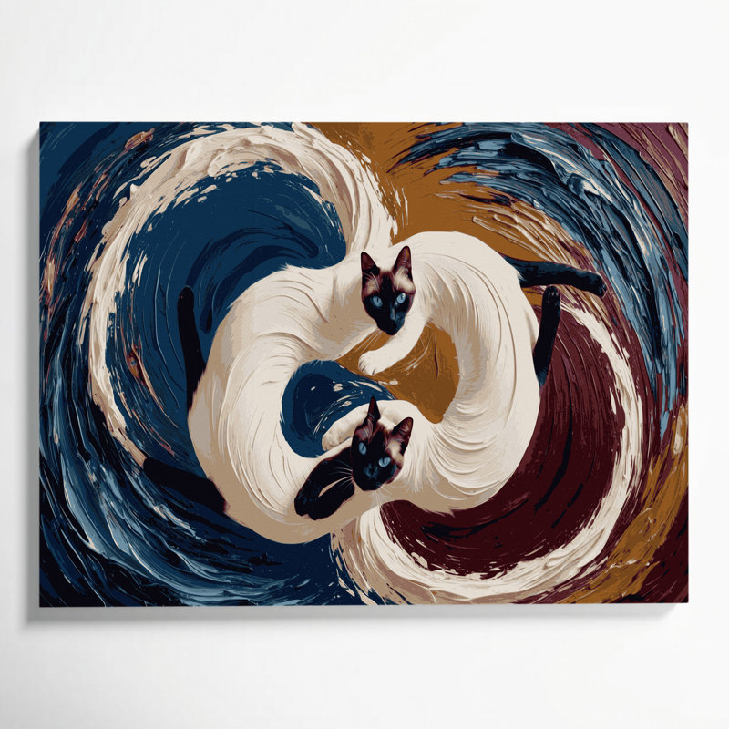 «Cats Siamese», art mural sur toile mauve, H 12 po x l 18 po