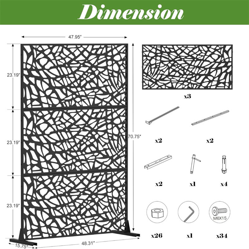 Écran d'intimité intérieur et extérieur autoportant, H 70,75 po x l 48,31 po x P 15,75 po