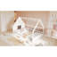 Lit double en bois pleine grandeur avec fenêtre et clôture, blanc - construction solide, délice à DEL, sans sommier pour élément de clôture Glamour