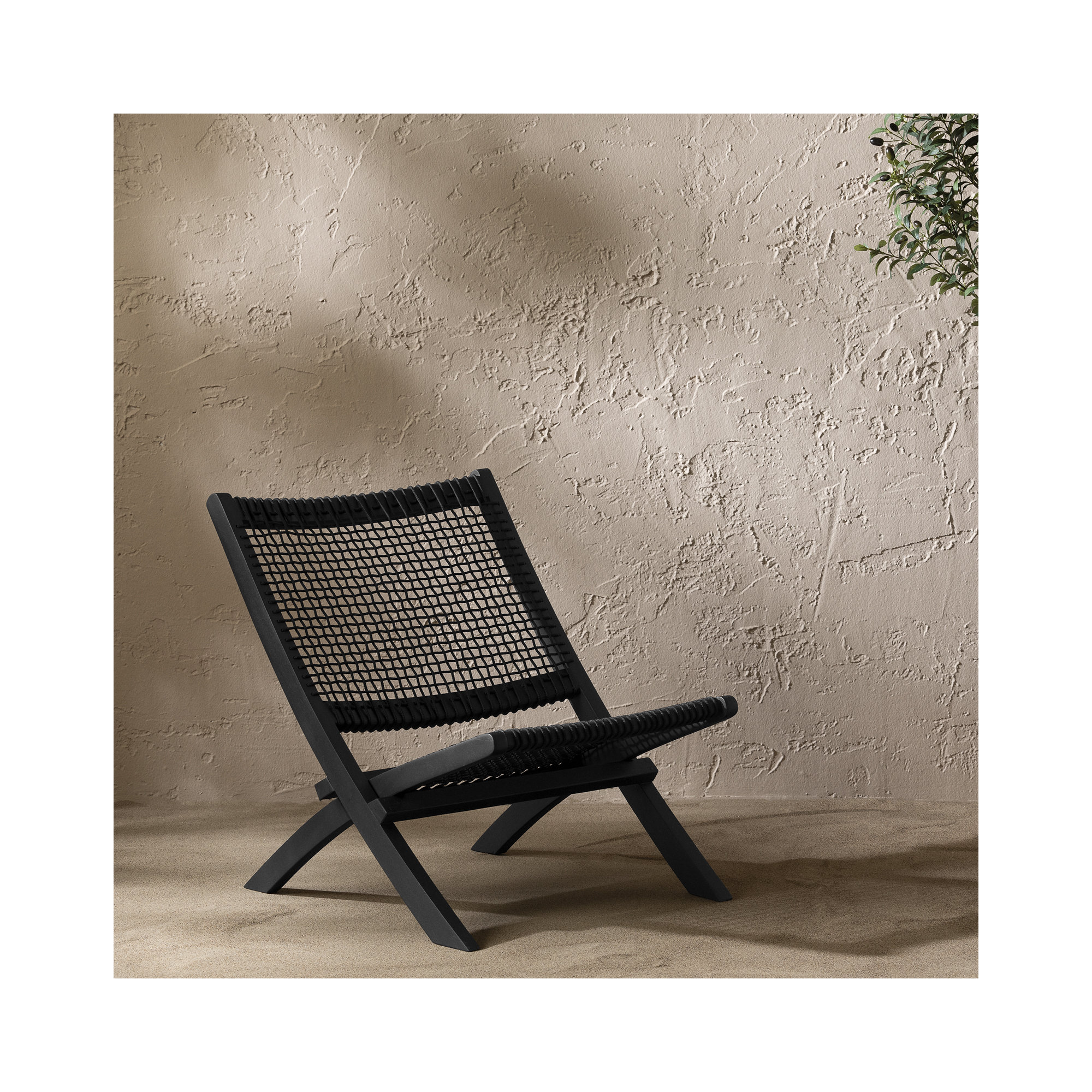Agave Teak Outdoor Armless Lounge Chair, Black, Black
