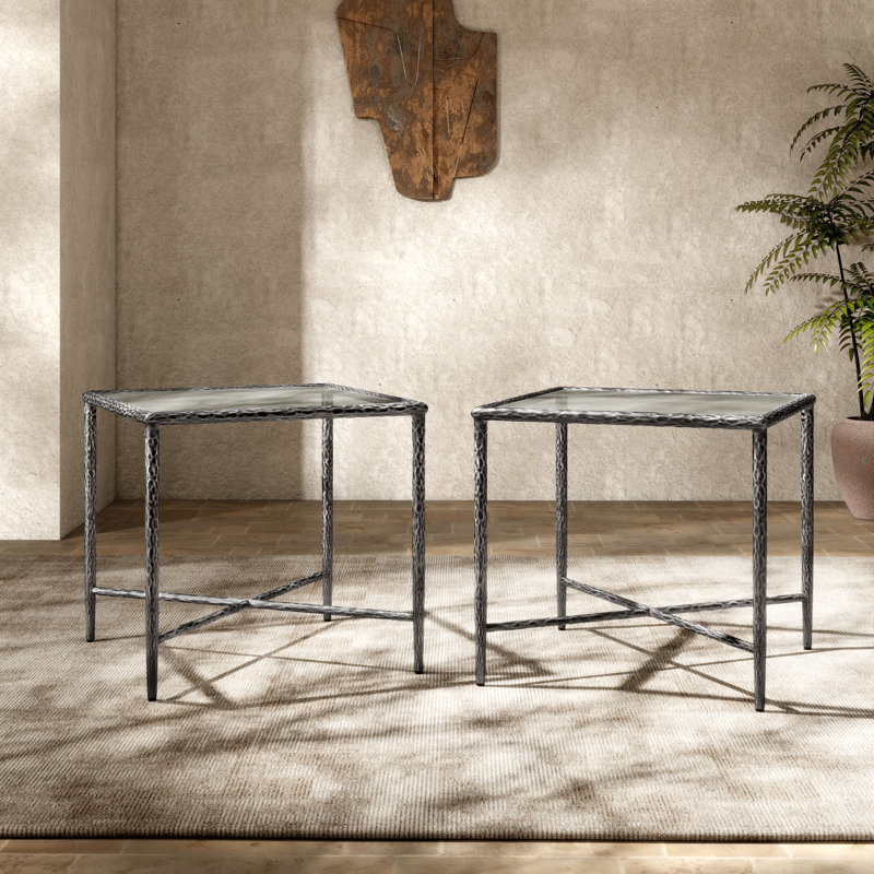 Lalia 2-Piece Modern X-Brace End Table Set, Matte Gray