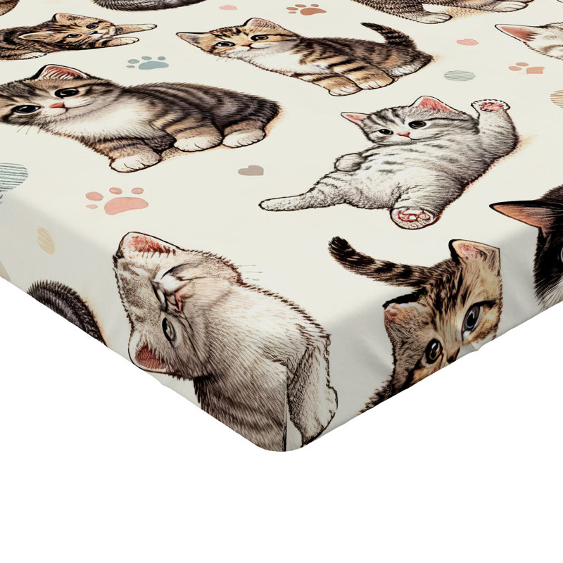 Drap-housse pour chat Ambesonne_ Petits chatons posant enjoué_ Taupe blanc cassé et gris, Simple