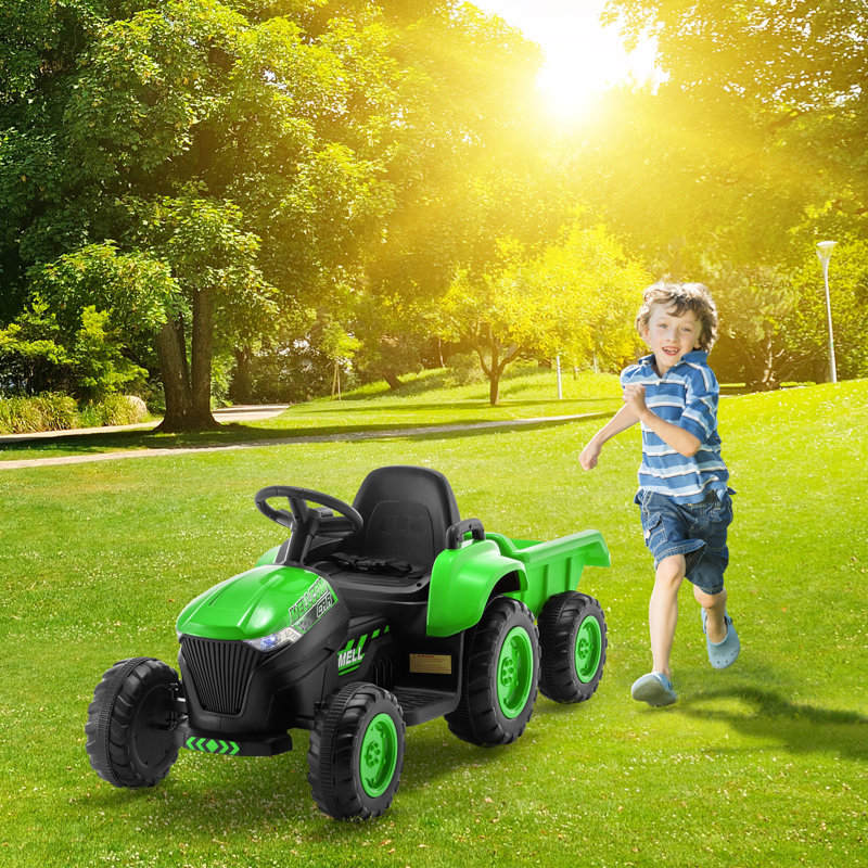 Green 12V Kids Ride-On Tractor with Remote Control and Trailer