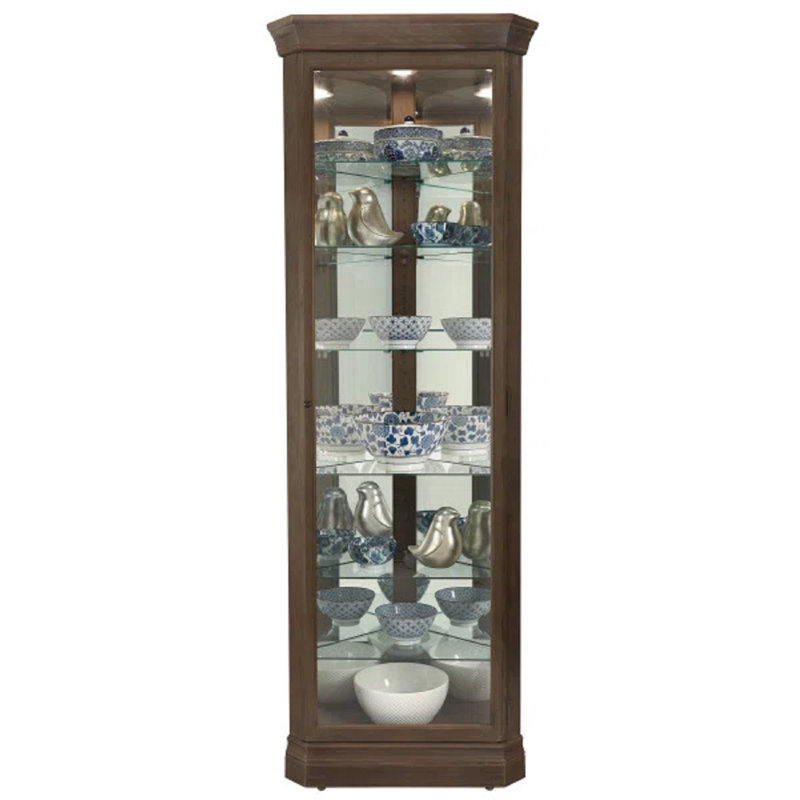 Delia Solid Wood Lighted Curio Cabinet, Brown
