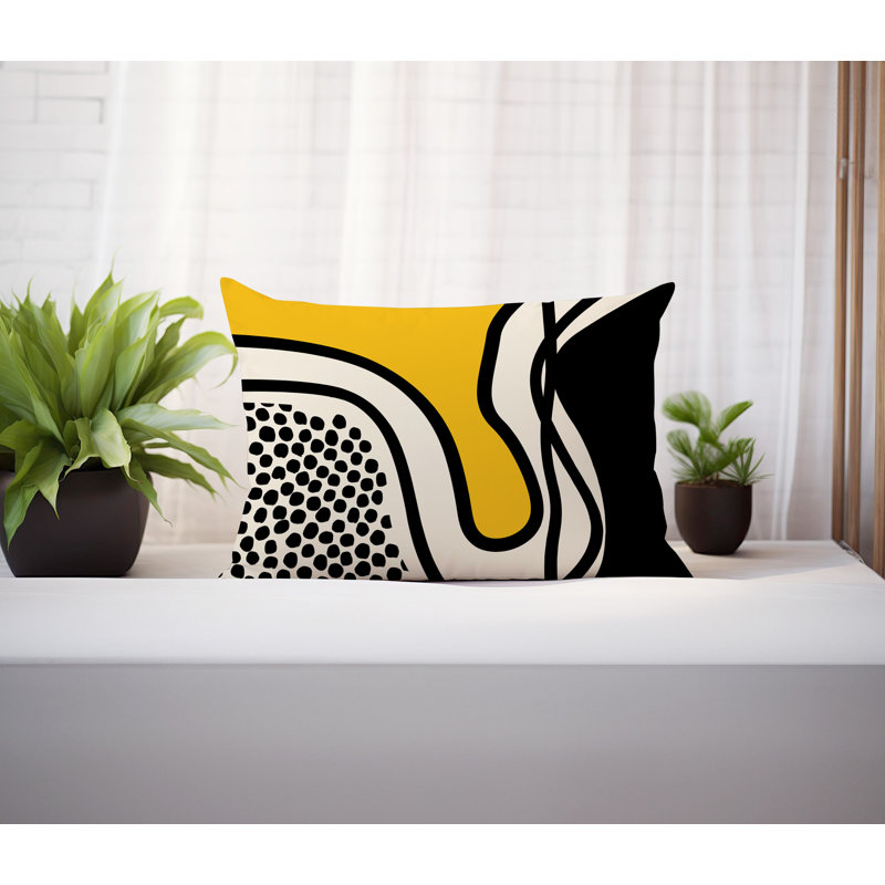 Coussin lombaire réversible intérieur / extérieur Jai Abstract, H 18 po x l 25 po, Jaune