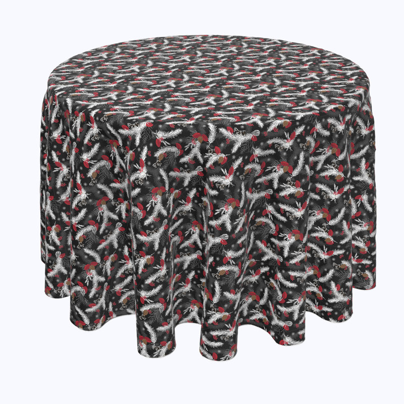 Geometric Round Christmas Tablecloth, 96" x 96", Berries Snowflakes and Mistletoes