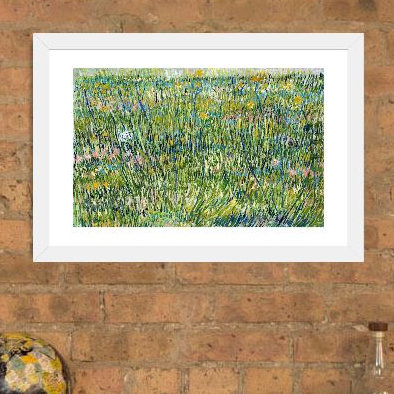 " Patch Of Grass " by Vincent Van Gogh, 16" H x 24" W x 1" D, White Framed Paper