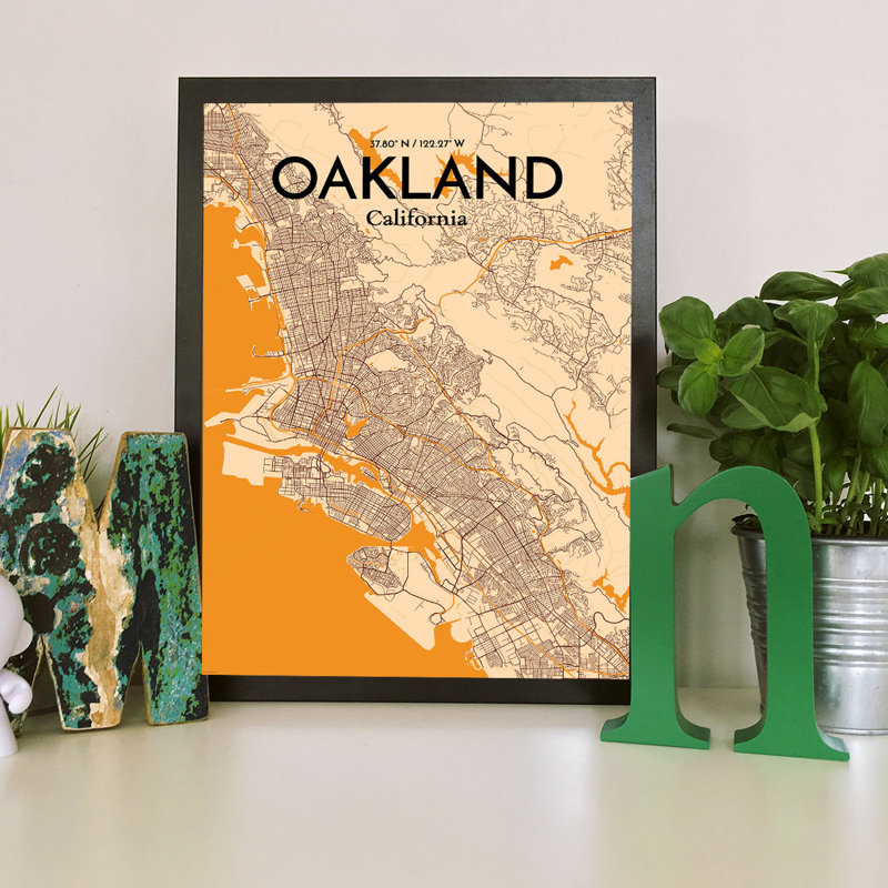 « oakland city map », reproduction d’impression sur affiche, H 36 po x l 24 po x P 0,05 po