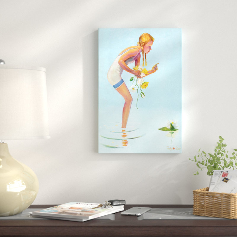 Girl With Flowers - Painting on Canvas, 76cm H x 51cm W