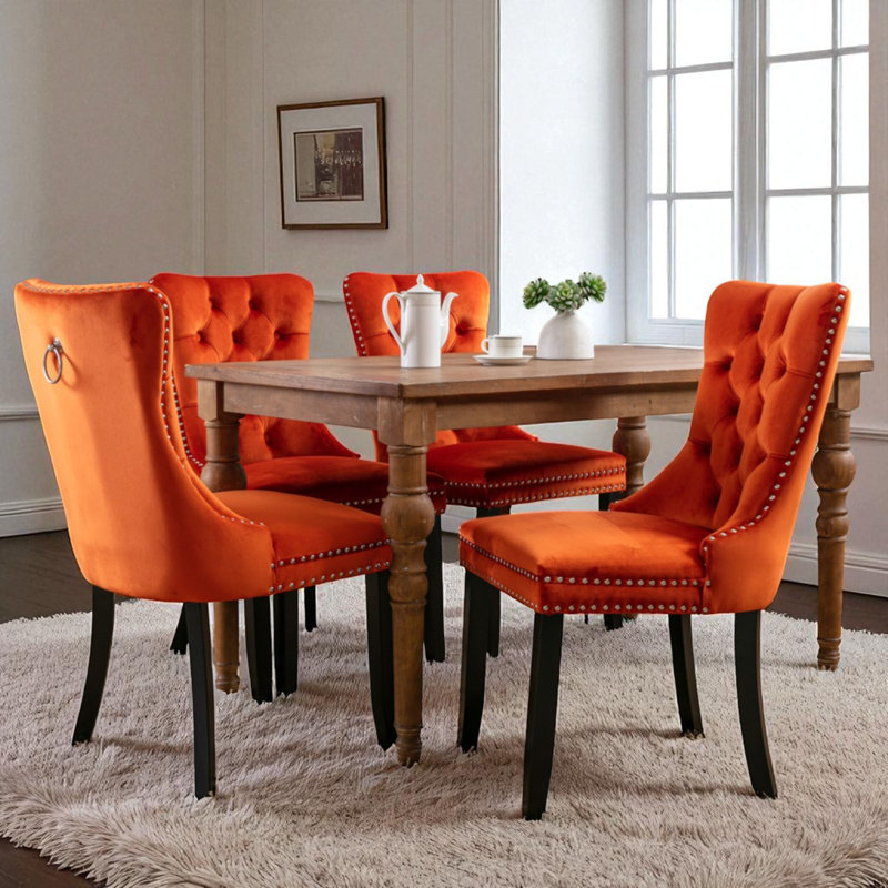 Chaises de salle à manger rembourrées Modern, Orange, Noir