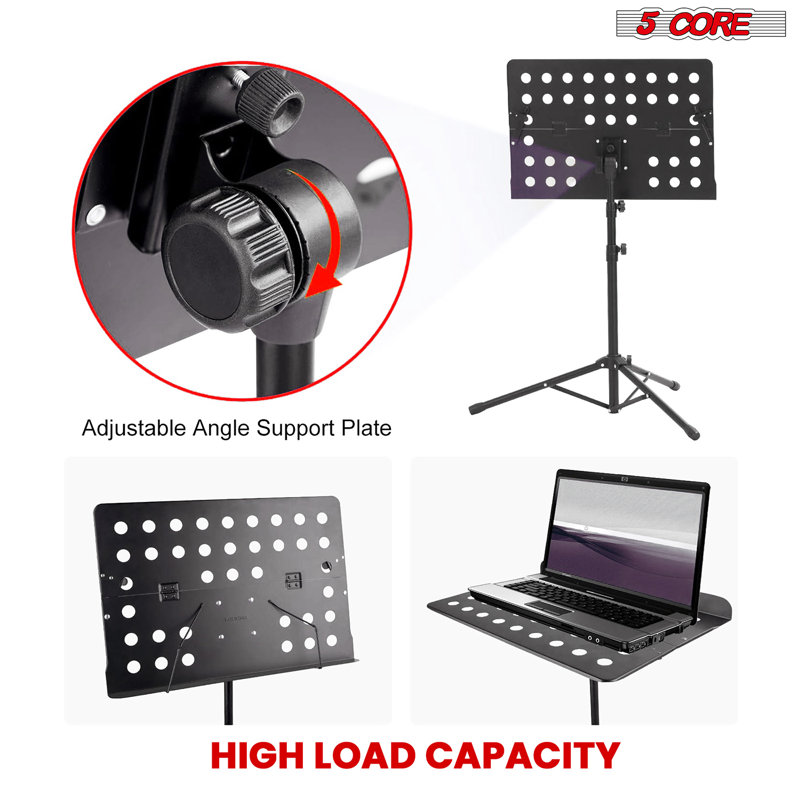 Adjustable Black Metal Tripod Music Stand with Large Tray