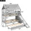 Lit superposé simple au-dessus de simple avec lit gigogne, toboggan et escalier de rangement-353074498