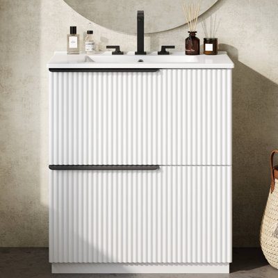 Meuble-lavabo autoportant de 30 po avec lavabo en céramique et tiroirs à extension complète