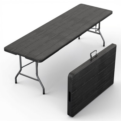 Table pliante noire de 8 pieds, hauteur réglable, poignée intégrée, pieds en acier, portable robuste