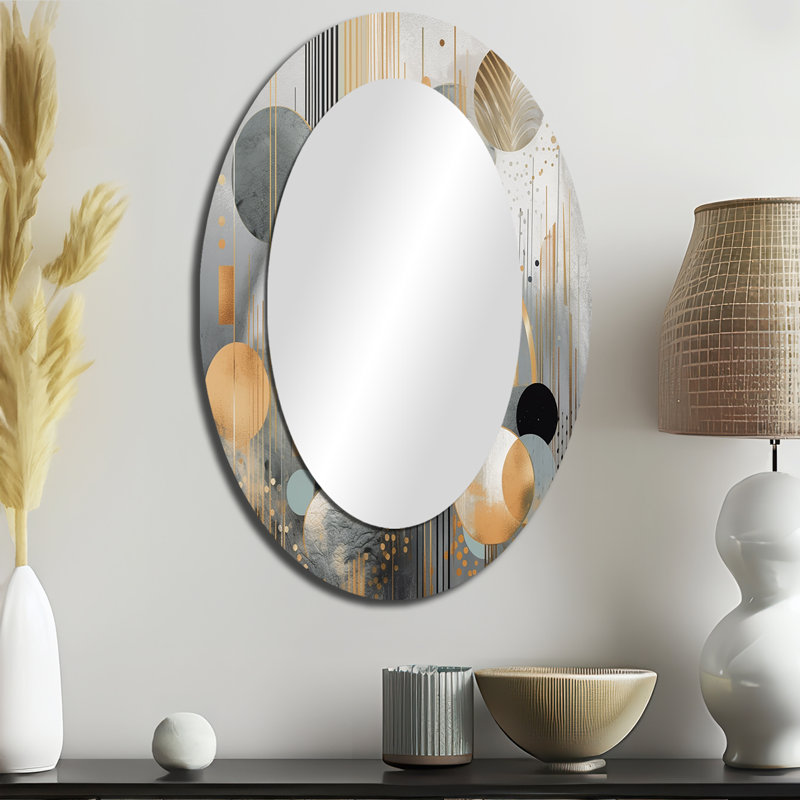 Abstract Shapes And Lines II - Modern Oval Wall Mirror, 36" x 24"