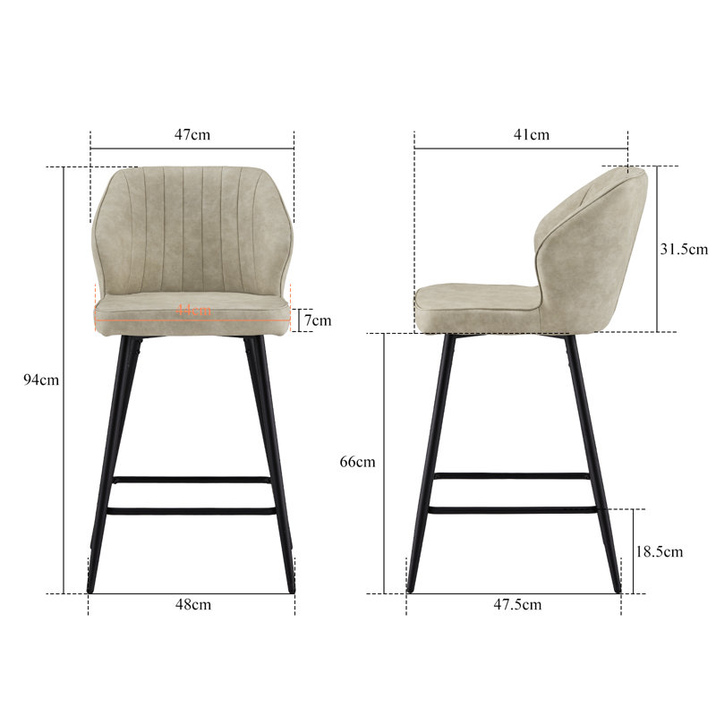 Konate Upholstered Counter Stool with Metal Frame, Beige