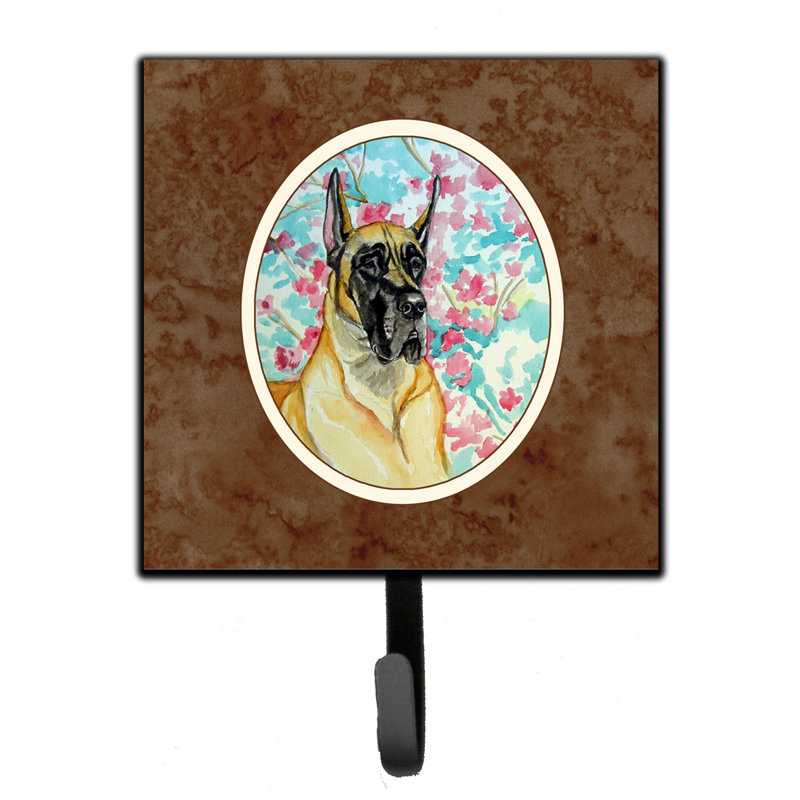 Pelin Metal Wall Organizer with Key Hooks, Brown/Pink/Blue, Fawn Great Dane