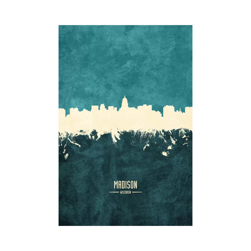 Madison Wisconsin Skyline par Michael Tompsett - peinture sur toile tendue, H 60 po x l 40po x P 1,5 po