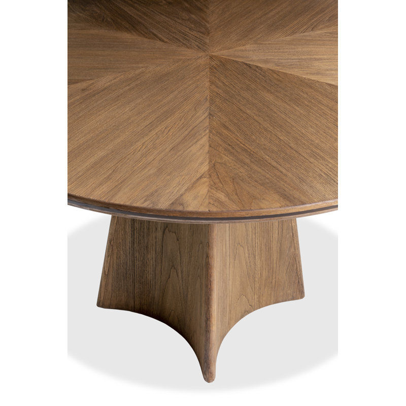 Avalon Round Praline Teak Wood Dining Table with Bronze Inlay