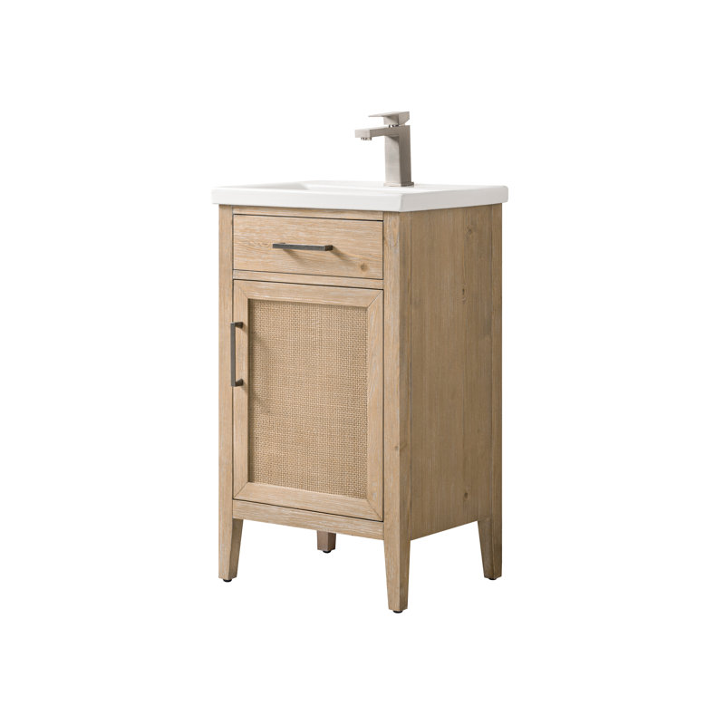 Meuble-lavabo simple 20 po avec comptoir en céramique Sebastiano, Sable côtier / nickel antique