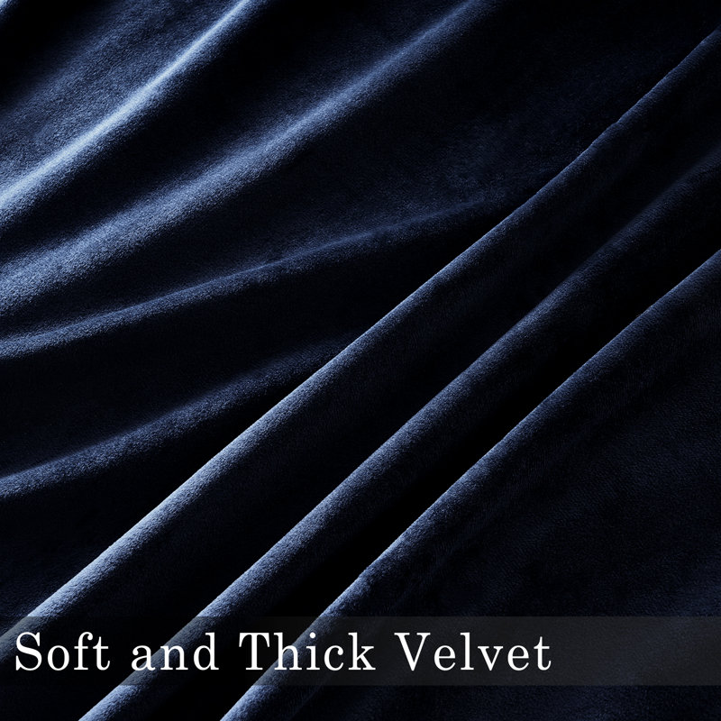 Alicea Velvet 100% Blackout Thermal Curtain Panel , Navy Blue, 52" W x 94" L